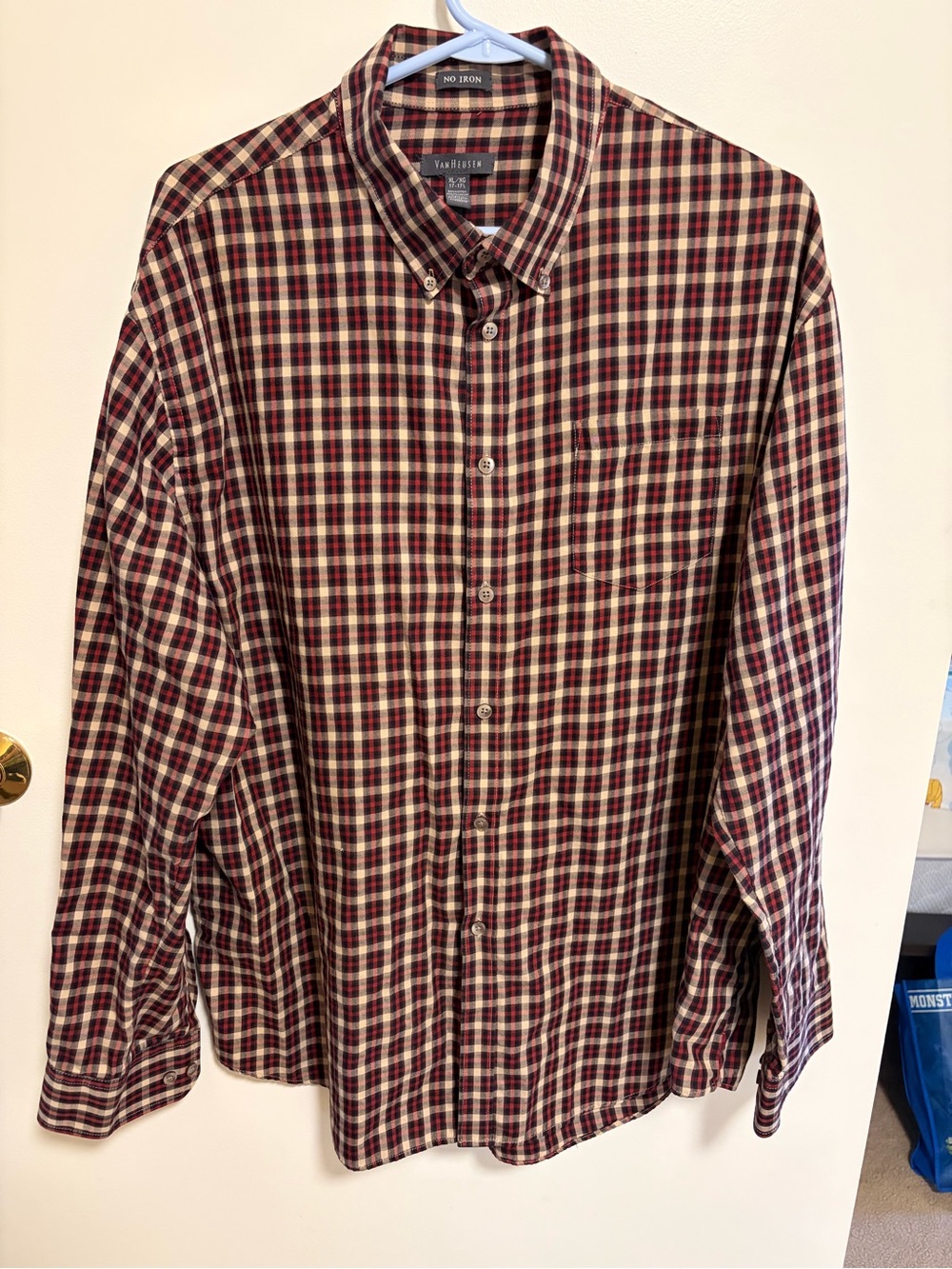 Van Heusen Burgundy and Cream Plaid Button-Down Shirt